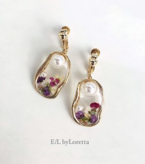 Flower pearl oval pierce/earring