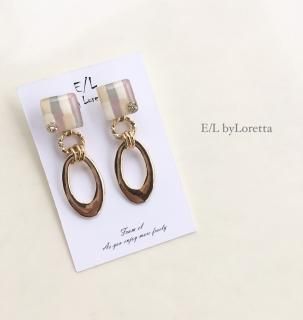 Square art w hoop pierce/earring(Lavender)