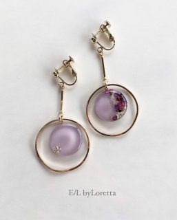 Circle flower stick hoop pierce/earring(Lavender)