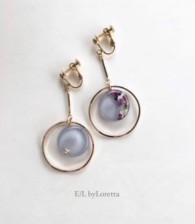 Circle flower stick hoop pierce/earring(Gray)