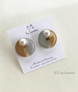 Circle bi-color Pearl pierce/earring(Mustard)