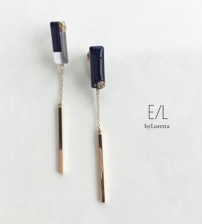 Asymmetry 3color stick pierce/earring(Navy)