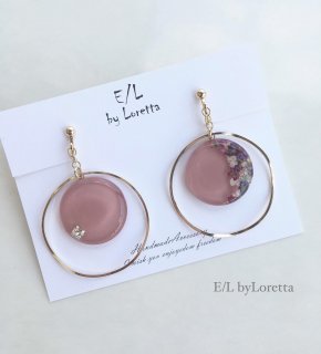 Flower asymmetry big hoop pierce/earring(Pink)