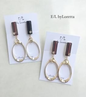 (2)Stripe stick oval hoop pierce/earring