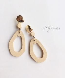 Gold plate wood hoop pierce/earring(Beige)