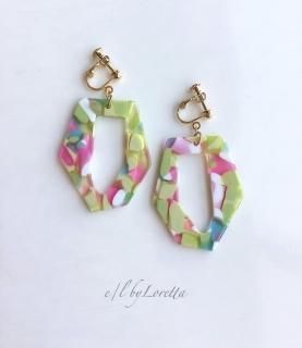 Marble hoop color pierce/earring(Green)