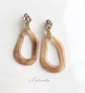 Bekkou oval hoop bijou pierce/earring(Ivory)