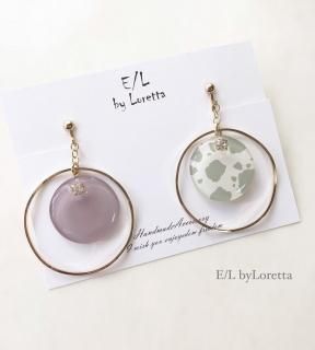 Asymmetry white animal big hoop pierce/earring(Lavender)