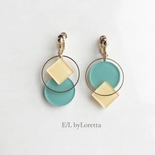 Square  circle color pallet pierce/earring(YellowMint)