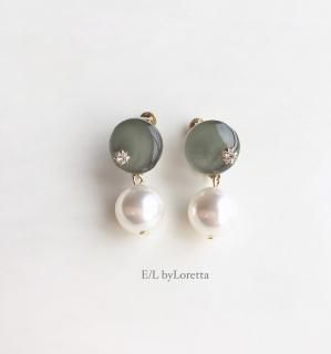 Mini circle color pearl pierce/earring(Khaki)