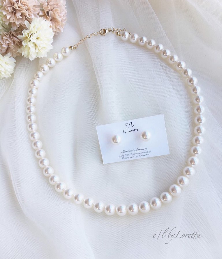 Crystal pearl Necklace & pierce/earring SET - E/L by Loretta