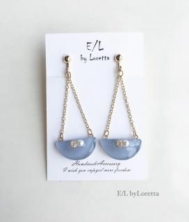 Chain half circle bijou pierce/earring(Blue)