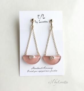 Chain half circle bijou pierce/earring(Peach pink)