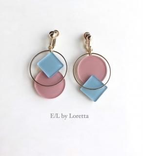 Square  circle color pallet pierce/earring(Light BluePink)