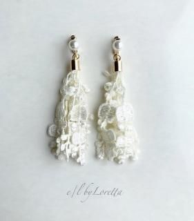 Lace tassel pearl pierce/earring(Ivory)