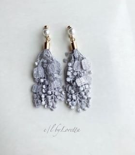Lace tassel pearl pierce/earring(Blue)