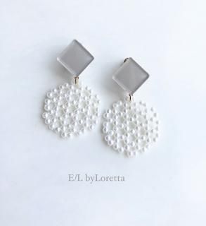 Color square  circle pierce/earring(Beige)