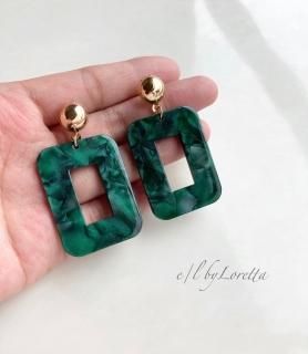 Color marble square hoop pierce/earring(Green)