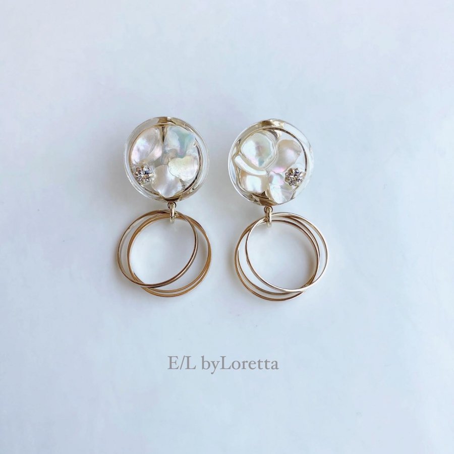 Mini circle shell triple hoop pierce/earring(Clear) - E/L by Loretta ONLINE  STORE