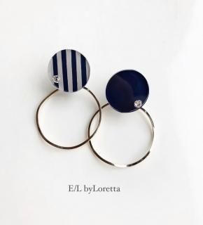 Asymmetry circle stripe pierce/earring(Stripe  Navy)