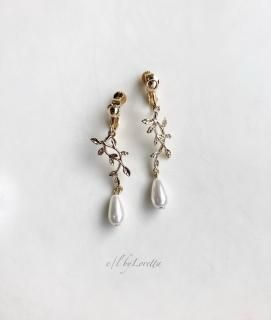 Leaf shizuku pearl pierce/earring(Gold)