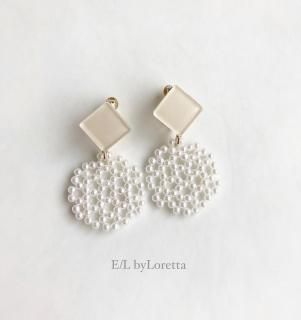 Color square  circle pierce/earring(Ivory)