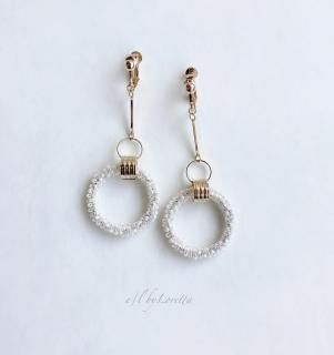 Stick crystal beads hoop pierce/earring(White  Crystal Mix)