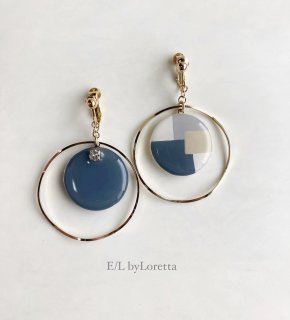 Asymmetry art big hoop pierce/earring�(Graish Blue)