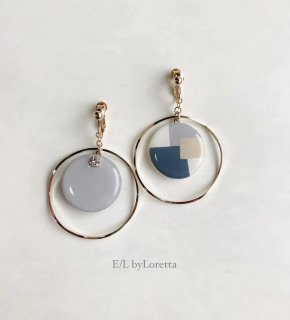 Asymmetry art big hoop pierce/earring(Ice Gray)