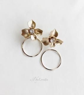 2way Crystal mat flower hoop pierce/earring