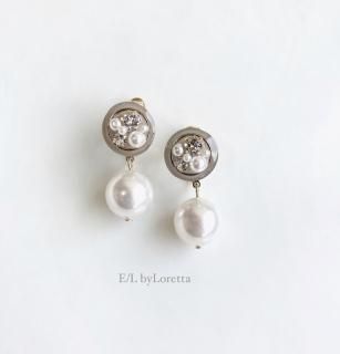 Mini circle bijou color pearl pierce/earring(Beige) [cc]