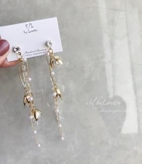 Flower pearl mix chain pierce/earring