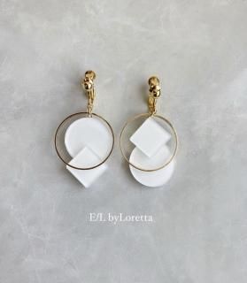 Square  circle color pierce/earring(White) [cc]