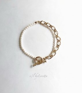 Mini 淡水パール W chain mantel bracelet