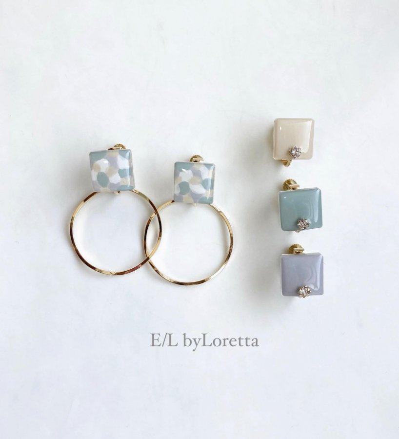 (全4色)2way Asymmetry art square hoop pierce/earring(Mint Mix) [cc] - E/L by  Loretta