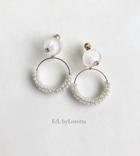 Mini circle beads hoop pierce/earring(White) [cc]