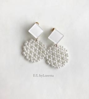 Color square  circle pierce/earring(White) [cc]