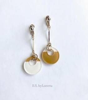 Mini circle bi-color stick pierce/earring(Mustard  Ivory) [cc] 
