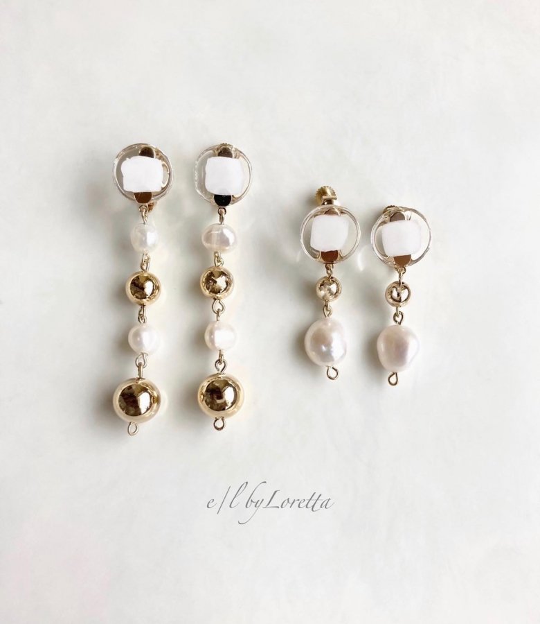 Mini circle 淡水パール × metal ball pierce/earring(White) [cc] - E