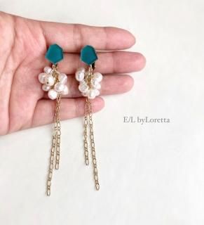 Mini KAKERA øѡ chain tassel pierce/earring(Green) [cc]