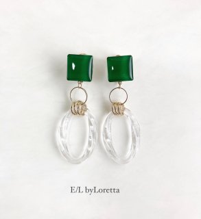 Square clear hoop pierce/earring(Green)