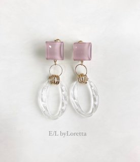 Square clear hoop pierce/earring(Pink)