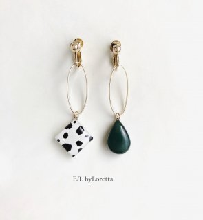 Asymmetry Shizuku square oval hoop pierce/earring(Green×Animal) [cc] 