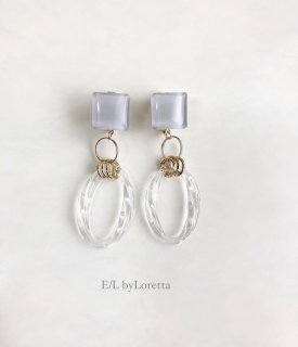 Square clear hoop pierce/earring(Gray)