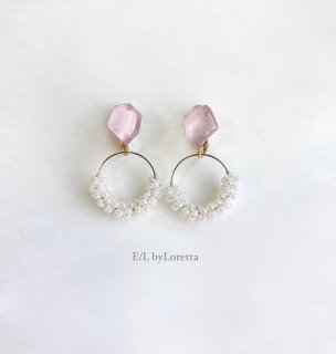 Mini KAKERA beads hoop pierce/earring (Pink)  [cc]