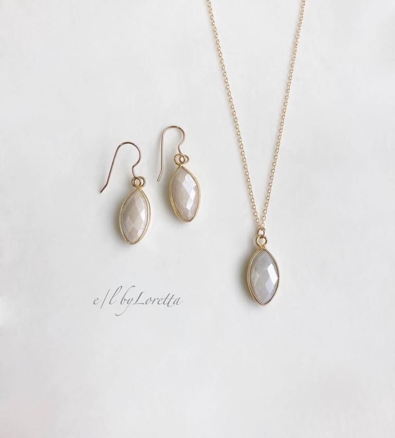 ホワイトムーンストーン 14kgf marquise necklace & pierce