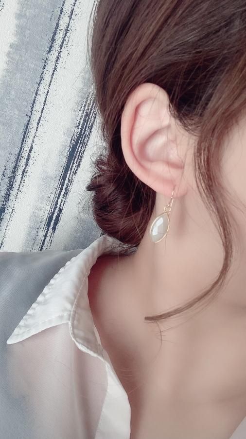 ホワイトムーンストーン 14kgf marquise necklace & pierce