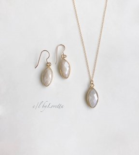 ホワイトムーンストーン 14kgf marquise necklace & pierce/earring SET