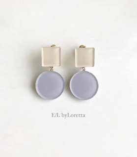 Square × circle 2color pierce/earring (Ivory × Gray) [cc]