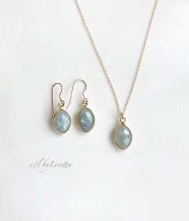 アクアマリン 14kgf marquise necklace & pierce/earring SET
